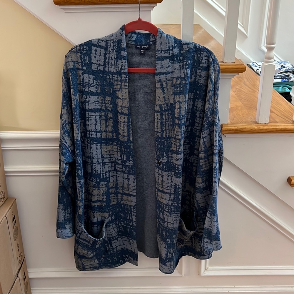 Blue Knit Cardigan from J Jill. Size L. Pockets and thick knit material.